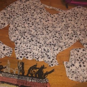 White shirt with black flowers long sleeve